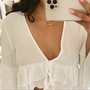 FOREVER 21 • White Peplum Tie-Front Top •